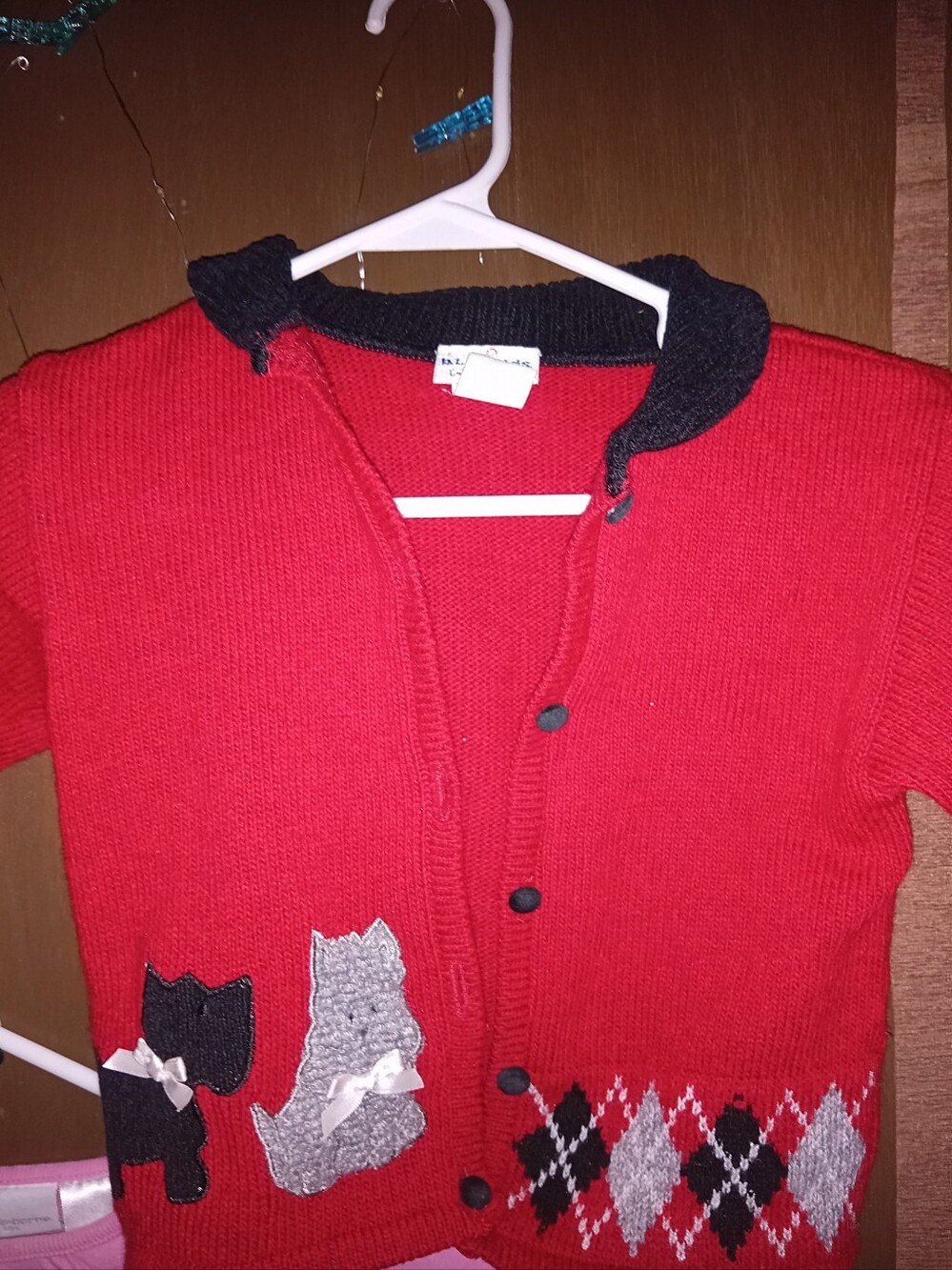 3#Red Knit Cardigan with Cat Appliqué Sweater, Shrimp-grits santa Tops Kids - Picture 4 of 9